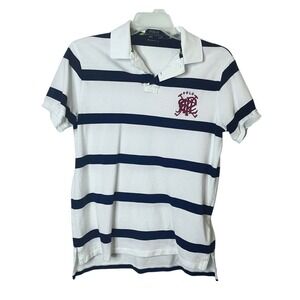 Polo Ralph Lauren Mens Striped Polo Shirt Navy White Big Pony Crest Logo Large